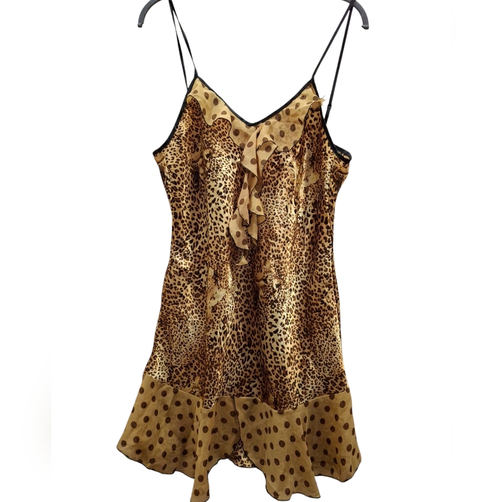 Leopard Print Satin Chemise or Slip Dress. Sz.M. Measurements in the photos.